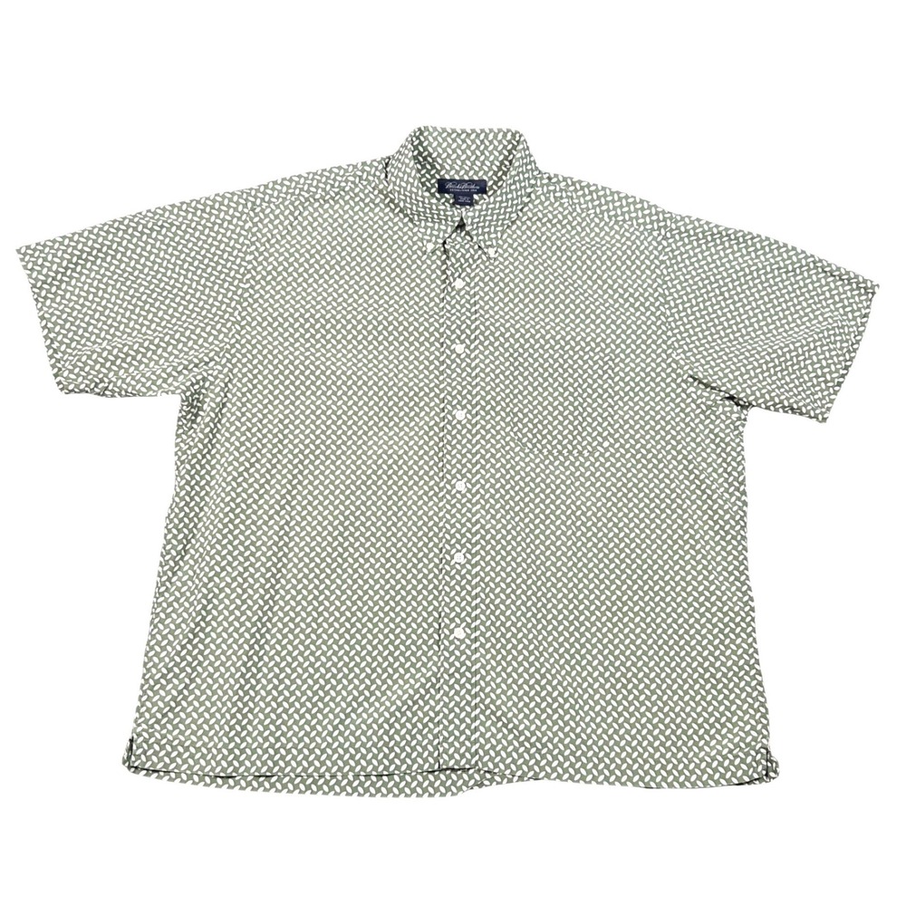 Brooks Brothers Short Sleeve Button Down Mens XL Green Geometric Print Cotton